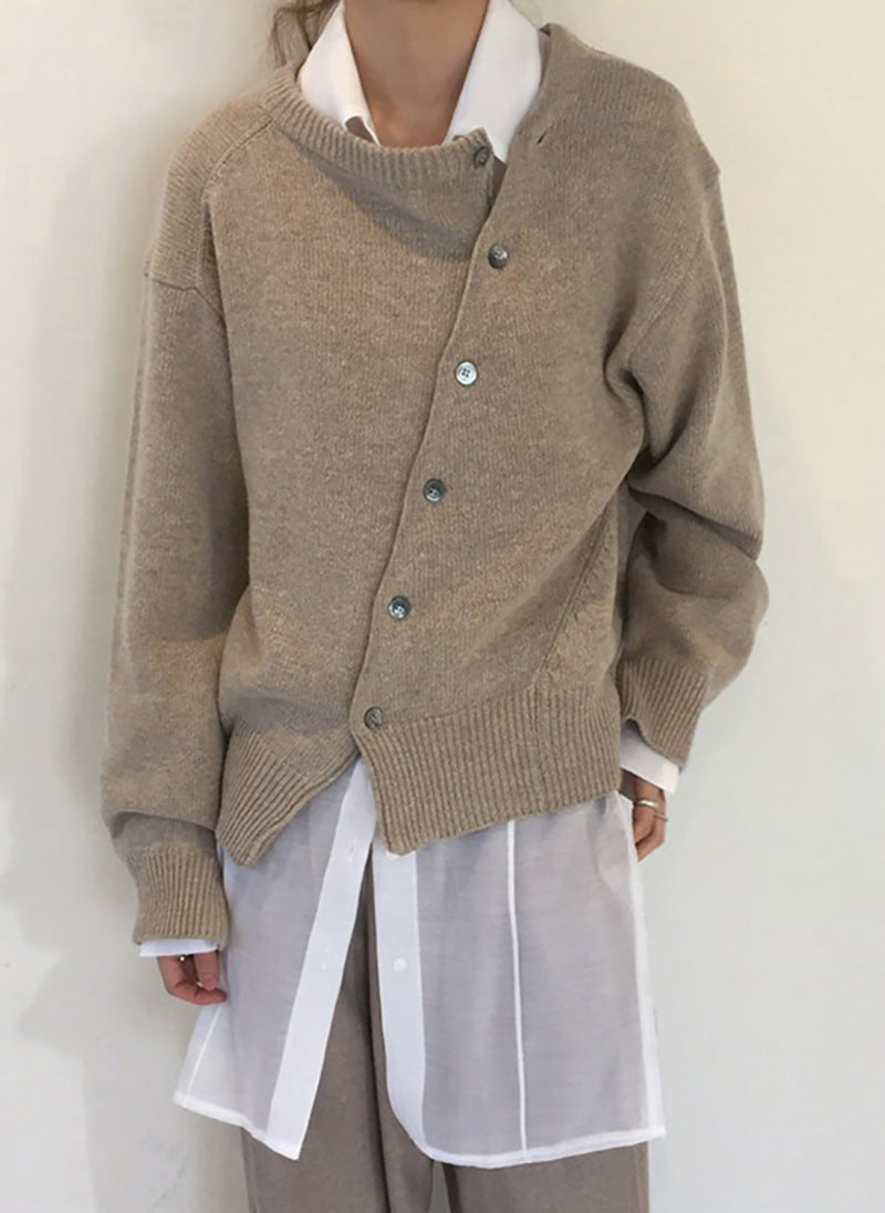 Irregular Buttons Down Dropped Shoulder Long Sleeve Knitted Cardigan