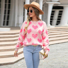 Load image into Gallery viewer, Heart Round Neck Dropped Shoulder Sweater
