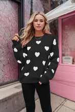 Load image into Gallery viewer, Heart Pattern Lantern Sleeve Round Neck Sweater
