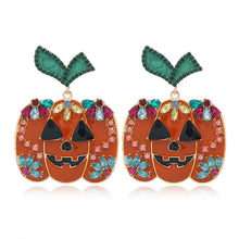 Load image into Gallery viewer, Halloween Creative Fashion New Alloy Inlaid Zircon Oil Drip Pumpkin Head Earrings
