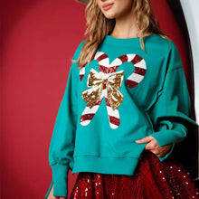 Load image into Gallery viewer, Christmas Candy Cane Sequined Casual Loose Sweatshirt
