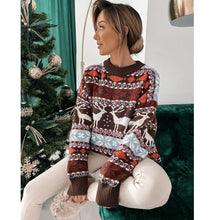 Load image into Gallery viewer, Loose Christmas Theme Jacquard Long Sleeve Sweater
