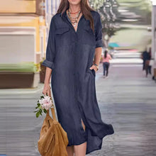 Load image into Gallery viewer, Collar Casual Long Sleeves Buttons Down Denim Midi Dress
