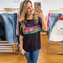 Load image into Gallery viewer, Sequin Stripes Mardi Gras Short Sleeve T-shirt
