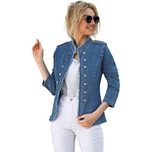 Load image into Gallery viewer, Blue Raw Trim Long Sleeves Single Breasted Button Denim Jacket
