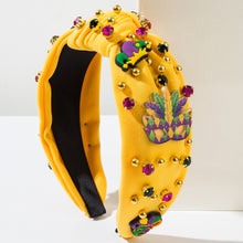 Load image into Gallery viewer, Mardi Gras Rhinestone Beaded Knotted Wide Headband
