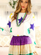 Load image into Gallery viewer, White Mardi Gras Star Printed Long Sleeve Top
