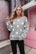 Load image into Gallery viewer, Heart Pattern Lantern Sleeve Round Neck Sweater
