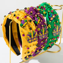 Load image into Gallery viewer, Mardi Gras Rhinestone Beaded Knotted Wide Headband
