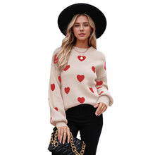 Load image into Gallery viewer, Heart Pattern Lantern Sleeve Round Neck Sweater
