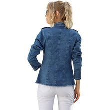 Load image into Gallery viewer, Blue Raw Trim Long Sleeves Single Breasted Button Denim Jacket
