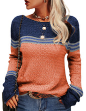 Load image into Gallery viewer, Colorblock Pullover Sweaters Round Neck Striped Slim Fitting Knitwear
