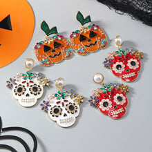 Load image into Gallery viewer, Halloween Creative Fashion New Alloy Inlaid Zircon Oil Drip Pumpkin Head Earrings
