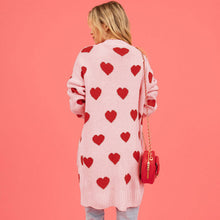 Load image into Gallery viewer, Valentine&#39;s Day Cardigan Heart Pattern Ribbed Trim Open Front Cardigan
