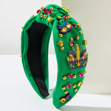 Load image into Gallery viewer, Mardi Gras Rhinestone Beaded Knotted Wide Headband
