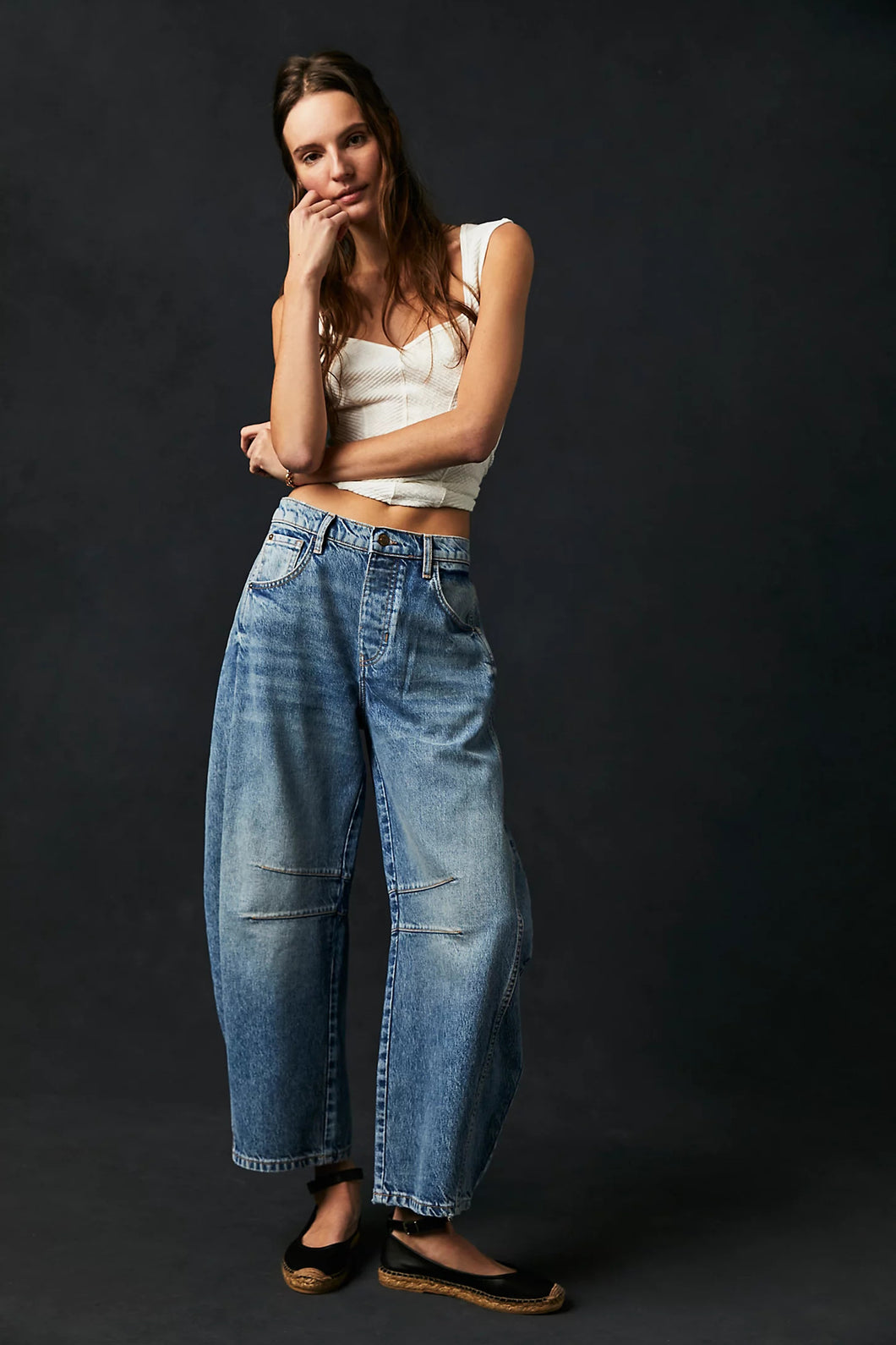 Mid Waiste Wide Leg Denim Jeans