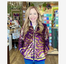 Load image into Gallery viewer, Mardi Gras Sequins Bomber Jacket
