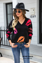 Load image into Gallery viewer, Lip V-Neck Drop Shoulder Sweater
