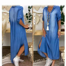 Load image into Gallery viewer, Washe Collar Maxi Denim Dress
