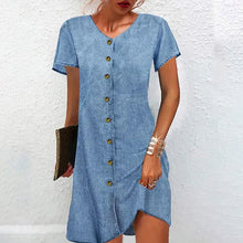 Load image into Gallery viewer, Buttons Down Short Sleeves Denim Mini Dress
