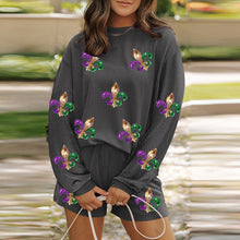 Load image into Gallery viewer, Mardi Gras Fleur De Lis  Corded Long Sleeve Top and Shorts
