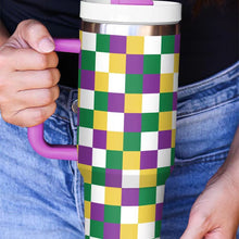 Load image into Gallery viewer, Merdi Gras Checkered Print Handle Large Vacuum Cup 40 OZ
