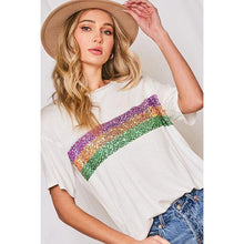 Load image into Gallery viewer, Sequin Stripes Mardi Gras Short Sleeve T-shirt
