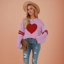 Load image into Gallery viewer, Valentines Heart  Long Sleeve Crew Neck Chunky Knitted Pullover Ribbed Sweater
