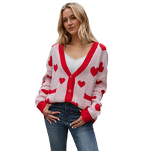 Load image into Gallery viewer, Heart Button Up Dropped Shoulder Long Sleeve Cardigan
