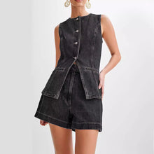 Load image into Gallery viewer, Sleeveless Buttons Down Top and Shorts Denim Two Piece Set
