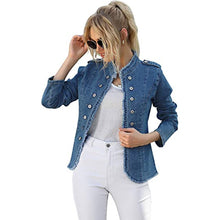 Load image into Gallery viewer, Blue Raw Trim Long Sleeves Single Breasted Button Denim Jacket
