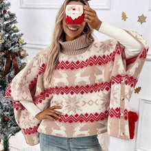 Load image into Gallery viewer, Turtleneck Christmas Elk Contrast Pattern Bat Sleeve Sweater
