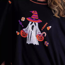 Load image into Gallery viewer, Black Halloween Sequin Ghost Long Sleeve Top
