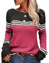 Load image into Gallery viewer, Colorblock Pullover Sweaters Round Neck Striped Slim Fitting Knitwear
