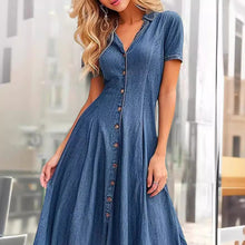 Load image into Gallery viewer, Casual Short-Sleeved Collar Buttons Down Midi Denim Dress
