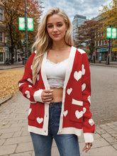 Load image into Gallery viewer, Heart Button Up Dropped Shoulder Long Sleeve Cardigan
