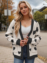 Load image into Gallery viewer, Heart Button Up Dropped Shoulder Long Sleeve Cardigan
