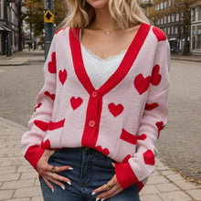 Load image into Gallery viewer, Heart Button Up Dropped Shoulder Long Sleeve Cardigan
