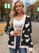 Load image into Gallery viewer, Heart Button Up Dropped Shoulder Long Sleeve Cardigan
