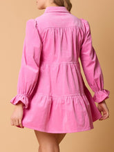 Load image into Gallery viewer, Collared Neck Flounce Sleeve Bow Mini Dress
