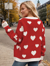 Load image into Gallery viewer, Heart Button Up Dropped Shoulder Long Sleeve Cardigan
