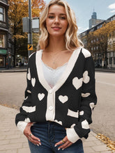 Load image into Gallery viewer, Heart Button Up Dropped Shoulder Long Sleeve Cardigan
