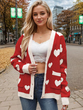 Load image into Gallery viewer, Heart Button Up Dropped Shoulder Long Sleeve Cardigan
