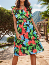 Load image into Gallery viewer, Ruffled Printed Surplice Cap Sleeve Dress
