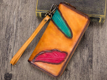 Load image into Gallery viewer, Women&#39;s Wallet Genuine Leather Zip Around Wristlet Long Purse Unique Embossed Handmade Clutch
