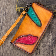 Load image into Gallery viewer, Women&#39;s Wallet Genuine Leather Zip Around Wristlet Long Purse Unique Embossed Handmade Clutch
