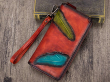 Load image into Gallery viewer, Women&#39;s Wallet Genuine Leather Zip Around Wristlet Long Purse Unique Embossed Handmade Clutch
