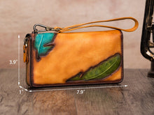 Load image into Gallery viewer, Women&#39;s Wallet Genuine Leather Zip Around Wristlet Long Purse Unique Embossed Handmade Clutch
