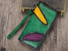 Load image into Gallery viewer, Women&#39;s Wallet Genuine Leather Zip Around Wristlet Long Purse Unique Embossed Handmade Clutch
