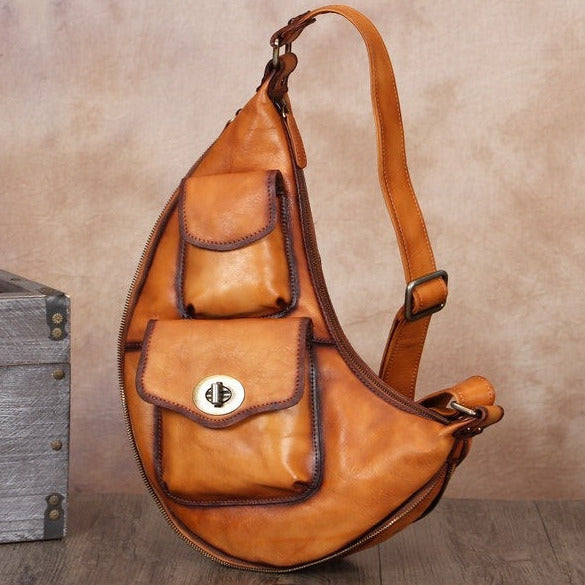 Brown Casual Leather Sling Bag Crossbody Purse